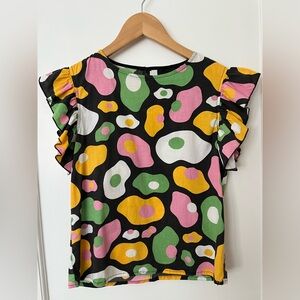 Nooworks Black Top with Pink, Yellow, and Green Pattern (Eggs)